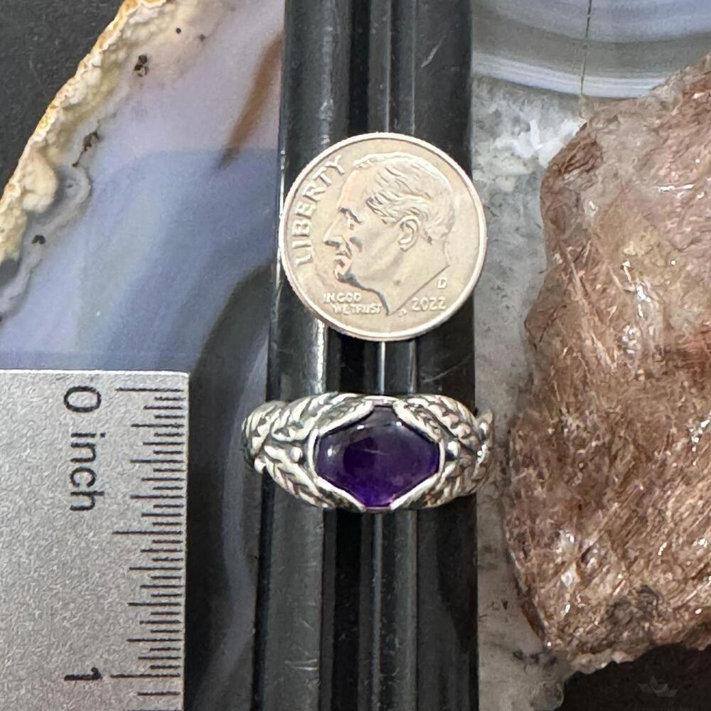 Carolyn Pollack Sterling Silver Oval Amethyst Floral Decorated Ring For Women - Picture 9 of 10